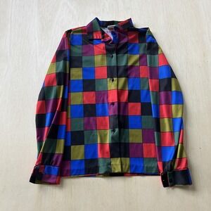 Vintage Morning Glory Button Up Shirt Womens Medium Multicolor Long Sleeve Top